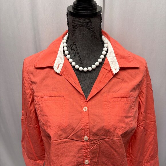 Van Heusen Womens Button-Up Shirt Size Large Coral Cotton Casual Comfy - Picture 2 of 7